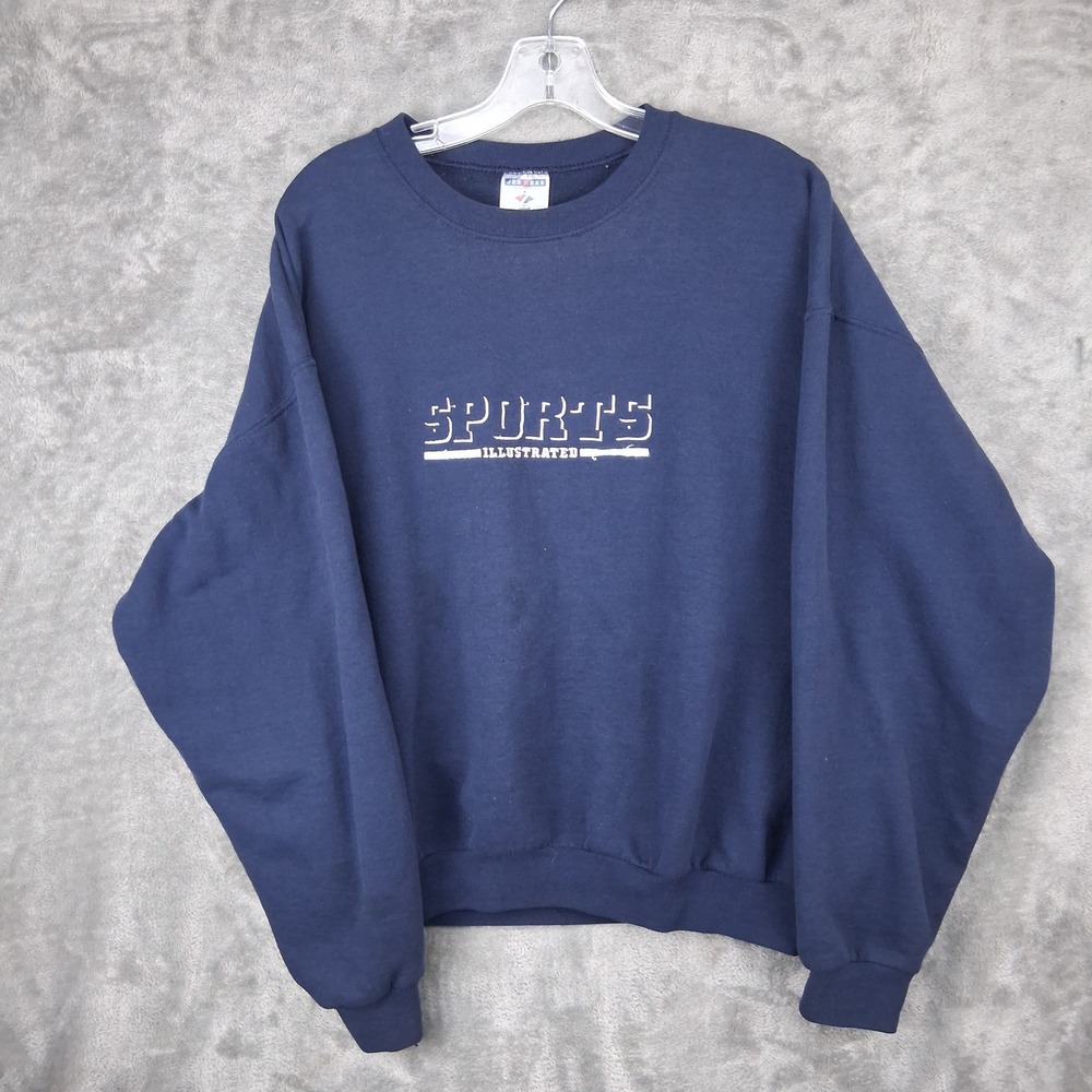 Vintage 90s Jerzees Sports Illustrated Sweatshirt Navy Blue Embroidered XL